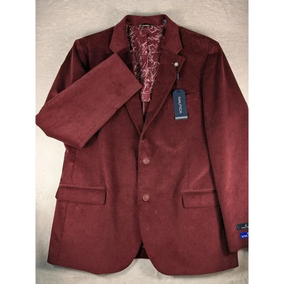 NWT $179 Nautica Mens‎ Corduroy Blazer Burgundy Burgundy Stretch Sport Coat L46